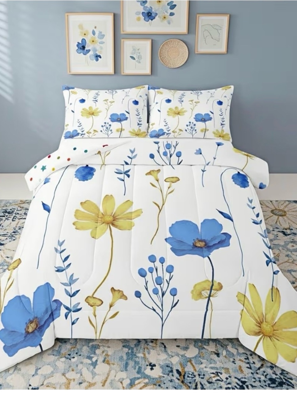 Amazon Blue & Yellow Floral Comforter Set
